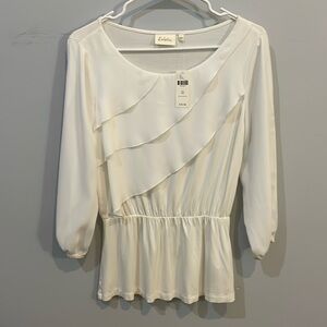 New Deletta Anthropologie Ruffle Front Peplum Ivory Blouse XS NWT